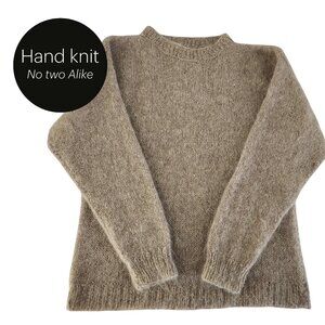 HAND KNIT Oatmeal Wool Chunky Sweater Cozy Artisan Knit medium